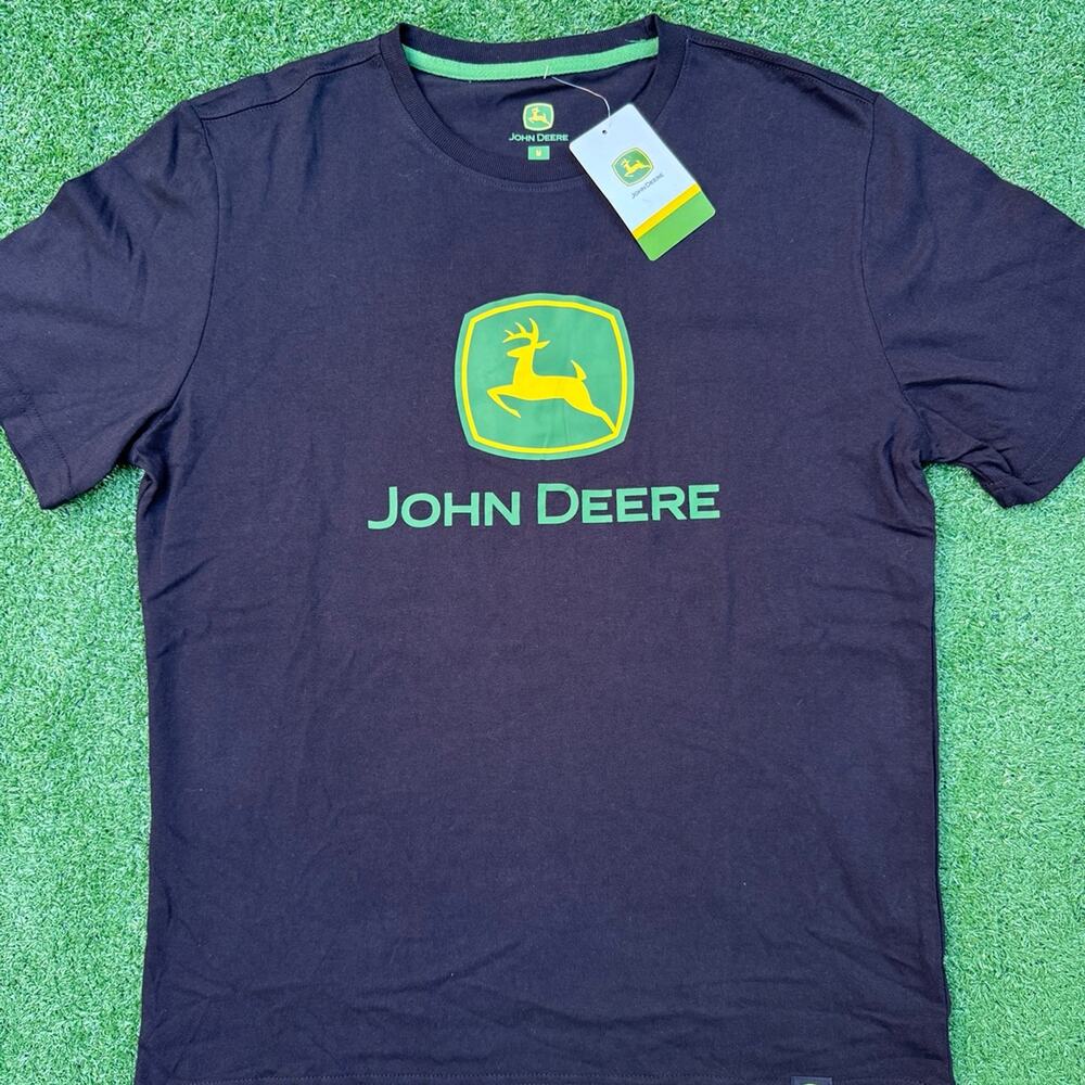 John Deere Nothing Runs Like A Deere Trademark Logo On Front Black T Shirt New